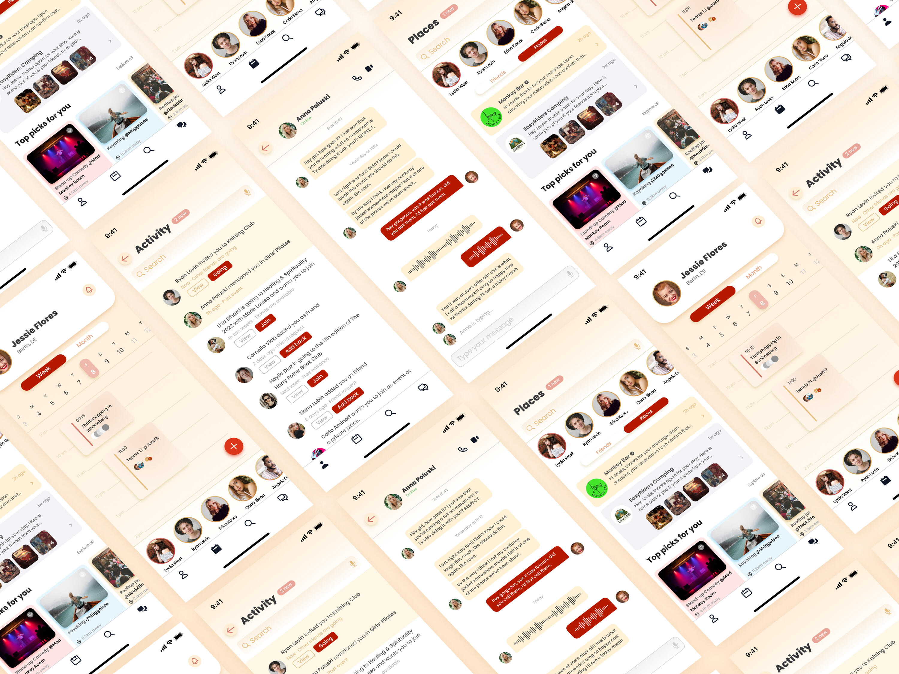 Friend app – showing all App screens together