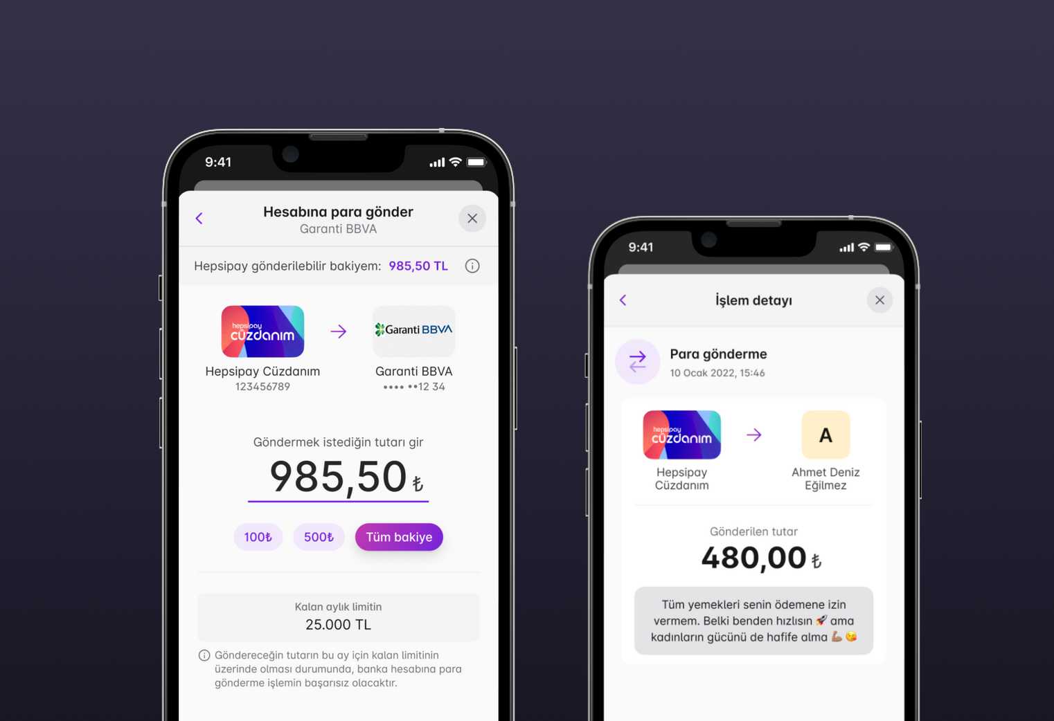 Fintech app money sending screen