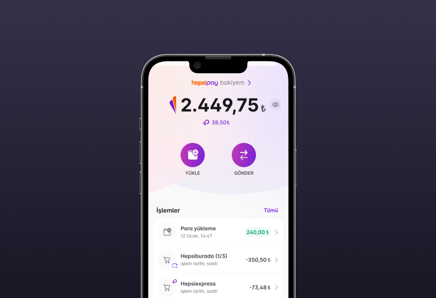 Fintech app home screen